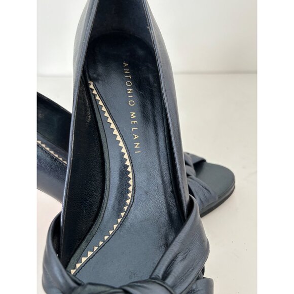 Antonio Melani Heels 6 Leather Peep Toe Knot Front Preppy Quiet Luxury Old Money - Picture 10 of 14